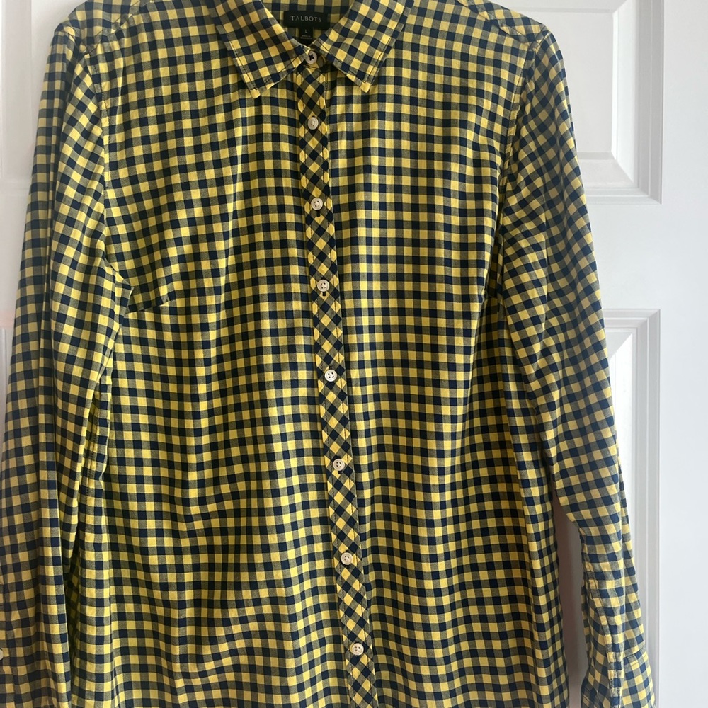 Talbots Women’s Yellow and Black Plaid Shirt